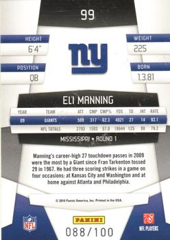 2010 Panini Certified - Platinum Blue #99 Eli Manning  Back