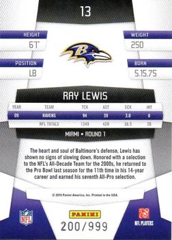 2010 Panini Certified - Platinum Red #13 Ray Lewis  Back