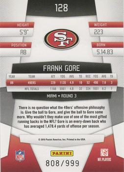 2010 Panini Certified - Platinum Red #128 Frank Gore  Back