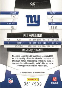 2010 Panini Certified - Platinum Red #99 Eli Manning  Back