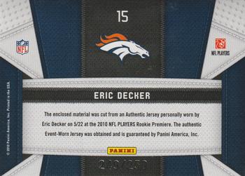 2010 Panini Certified - Rookie Fabric of the Game #15 Eric Decker Back