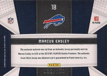 2010 Panini Certified - Rookie Fabric of the Game #18 Marcus Easley Back