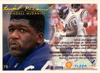 1994 Fleer Shell FACT #78 Randall McDaniel Back