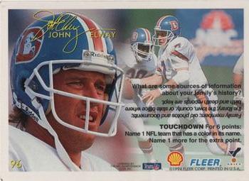 1994 Fleer Shell FACT #96 John Elway Back