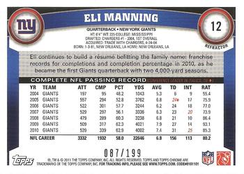 2011 Topps Chrome - Blue Refractors #12 Eli Manning Back