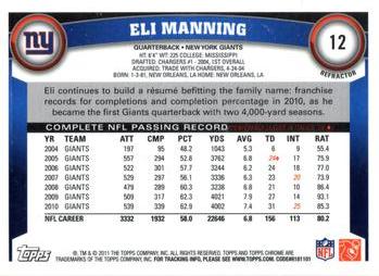 2011 Topps Chrome - Orange Refractors #12 Eli Manning  Back