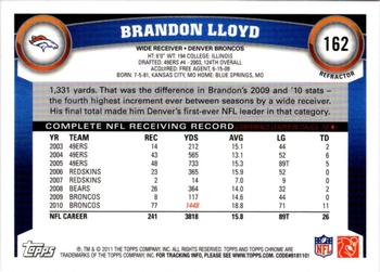 2011 Topps Chrome - Orange Refractors #162 Brandon Lloyd  Back