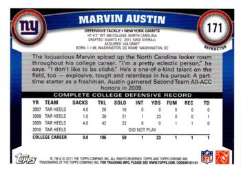 2011 Topps Chrome - Orange Refractors #171 Marvin Austin  Back