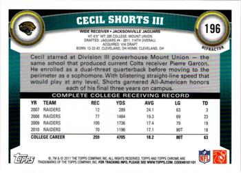 2011 Topps Chrome - Orange Refractors #196 Cecil Shorts III Back