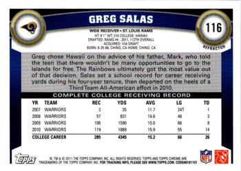 2011 Topps Chrome - Refractors #116 Greg Salas  Back