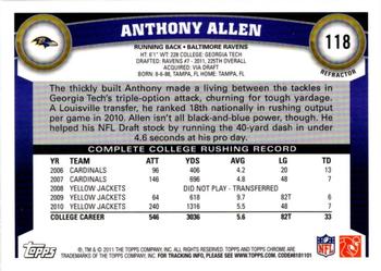 2011 Topps Chrome - Refractors #118 Anthony Allen  Back
