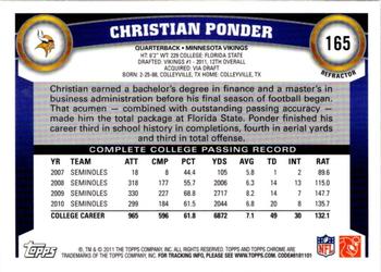 2011 Topps Chrome - Refractors #165 Christian Ponder  Back