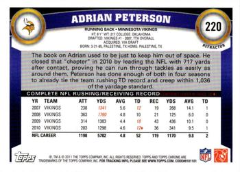 2011 Topps Chrome - Refractors #220 Adrian Peterson  Back