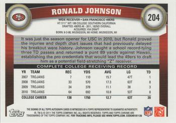 2011 Topps Chrome - Rookie Autographs #204 Ronald Johnson Back