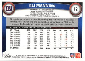 2011 Topps Chrome - Xfractors #12 Eli Manning Back