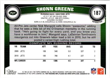 2011 Topps Chrome - Xfractors #187 Shonn Greene Back