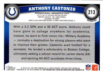 2011 Topps Chrome - Xfractors #213 Anthony Castonzo Back