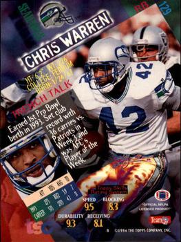 1994 Stadium Club - Members Only #129 Chris Warren Back