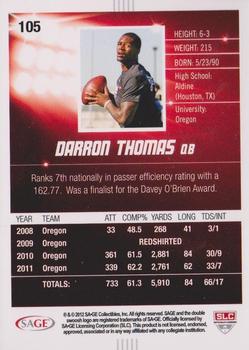 2012 SAGE HIT #105 Darron Thomas Back