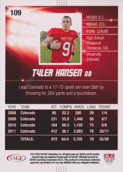 2012 SAGE HIT #109 Tyler Hansen Back