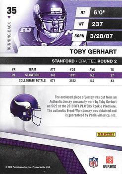 2010 Panini Absolute Memorabilia - Rookie Jersey Collection #35 Toby Gerhart  Back