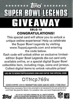 2011 Topps - Super Bowl Legends Giveaway #SBLG-10 Aaron Rodgers Back