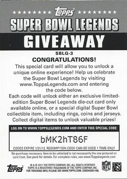 2011 Topps - Super Bowl Legends Giveaway #SBLG-3 Joe Montana Back