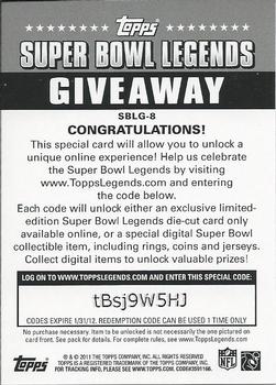 2011 Topps - Super Bowl Legends Giveaway #SBLG-8 Peyton Manning Back