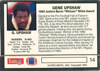 1991 Action Packed Whizzer White Award #14 Gene Upshaw Back