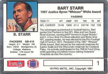 1991 Action Packed Whizzer White Award #1 Bart Starr Back