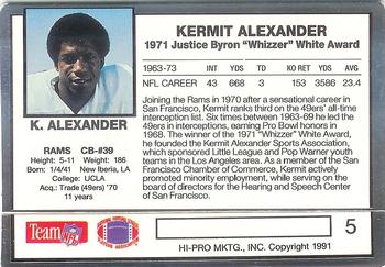 1991 Action Packed Whizzer White Award #5 Kermit Alexander Back