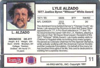 1991 Action Packed Whizzer White Award #11 Lyle Alzado Back
