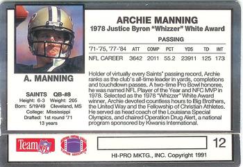 1991 Action Packed Whizzer White Award #12 Archie Manning Back