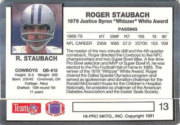 1991 Action Packed Whizzer White Award #13 Roger Staubach Back