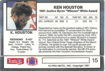 1991 Action Packed Whizzer White Award #15 Ken Houston Back