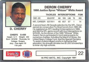 1991 Action Packed Whizzer White Award #22 Deron Cherry Back