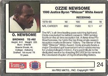 1991 Action Packed Whizzer White Award #24 Ozzie Newsome Back