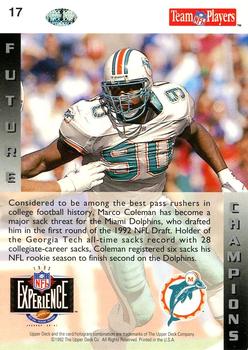 1993 Upper Deck NFL Experience #17 Marco Coleman Back