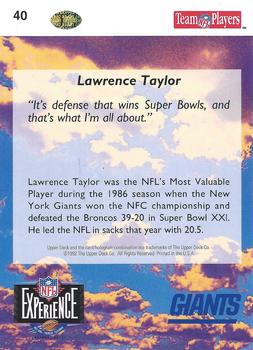 1993 Upper Deck NFL Experience #40 Lawrence Taylor Back