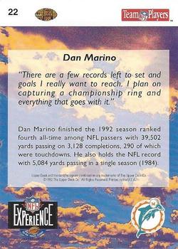 1993 Upper Deck NFL Experience - Gold #22 Dan Marino Back