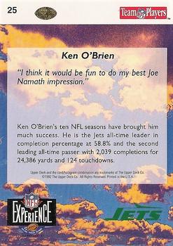 1993 Upper Deck NFL Experience - Gold #25 Ken O'Brien Back