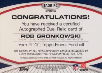 2010 Finest - Dual Jersey Autographs #FADR-RG Rob Gronkowski Back