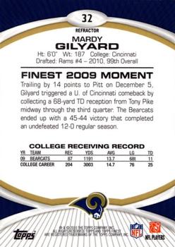 2010 Finest - Gold Refractors #32 Mardy Gilyard  Back