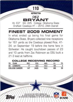 2010 Finest - Gold Refractors #110 Dez Bryant  Back