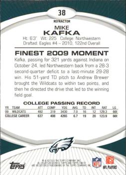 2010 Finest - Refractors #38 Mike Kafka  Back