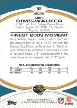 2010 Finest - Refractors #58 Mike Sims-Walker  Back