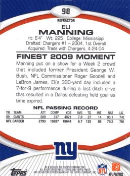 2010 Finest - Xfractors #98 Eli Manning  Back
