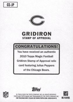2010 Topps Magic - Gridiron Stamp of Approval #GS-JP Julius Peppers  Back