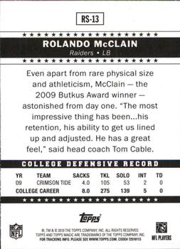 2010 Topps Magic - Rookie Stars #RS-13 Rolando McClain  Back
