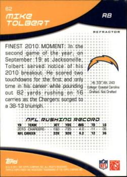 2011 Finest - Blue Refractors #62 Mike Tolbert Back